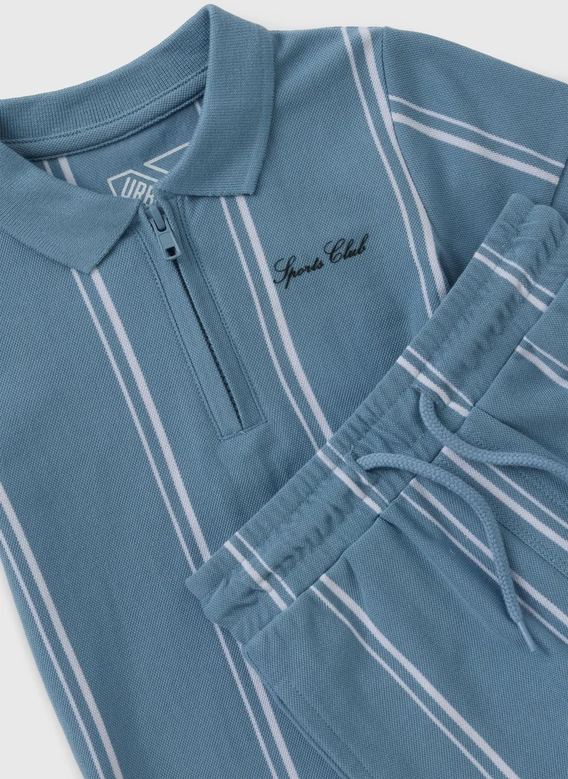 ماتلان Boys Blue Pique Stripe Polo Shirt & Short Set